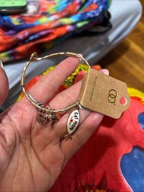 Cat Mom Gold-Tone Charm Bangle Bracelet